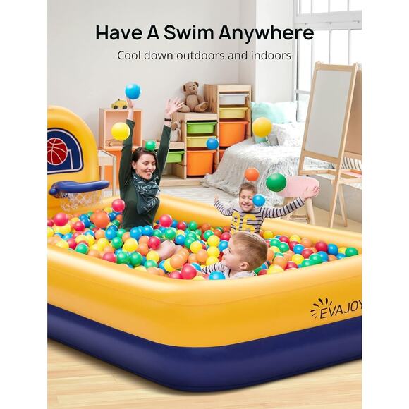 Evajoy Inflatable Kiddie Pool, 90" Kids Pool Basketball Summer Water Party Kit - Picture 9 of 11